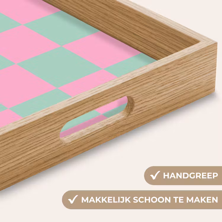 Schaakbord patroon - Groen - Roze - Blokjes Dienblad Rechthoek middel -USP_HandgreepNL