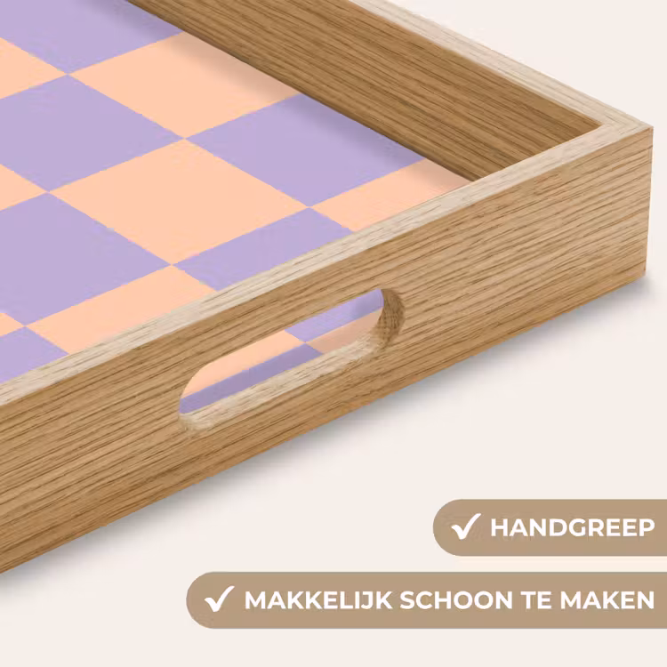 Schaakbord patroon - Paars - Roze - Blokjes Dienblad Rechthoek middel -USP_HandgreepNL