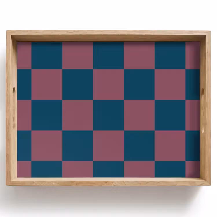 Schaakbord print - Blauw - Rood - Blokjes Dienblad Rechthoek middel -z3d_shopping