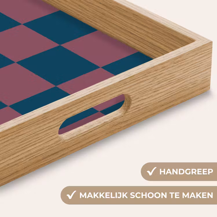 Schaakbord print - Blauw - Rood - Blokjes Dienblad Rechthoek middel -USP_HandgreepNL