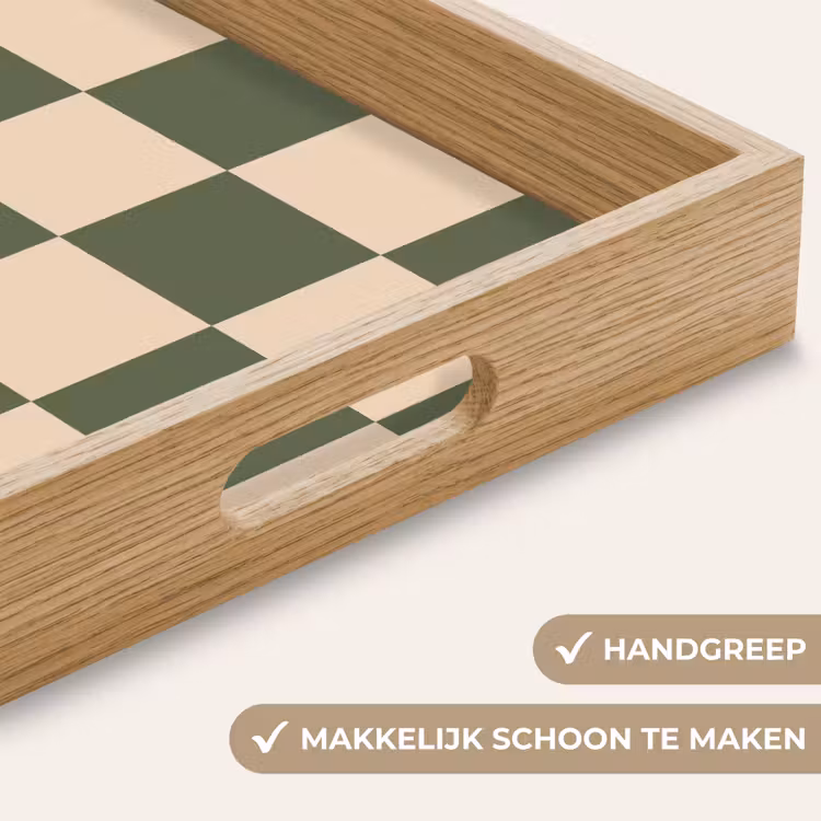 Schaakbord print - Groen - Beige - Blokjes Dienblad Rechthoek middel -USP_HandgreepNL