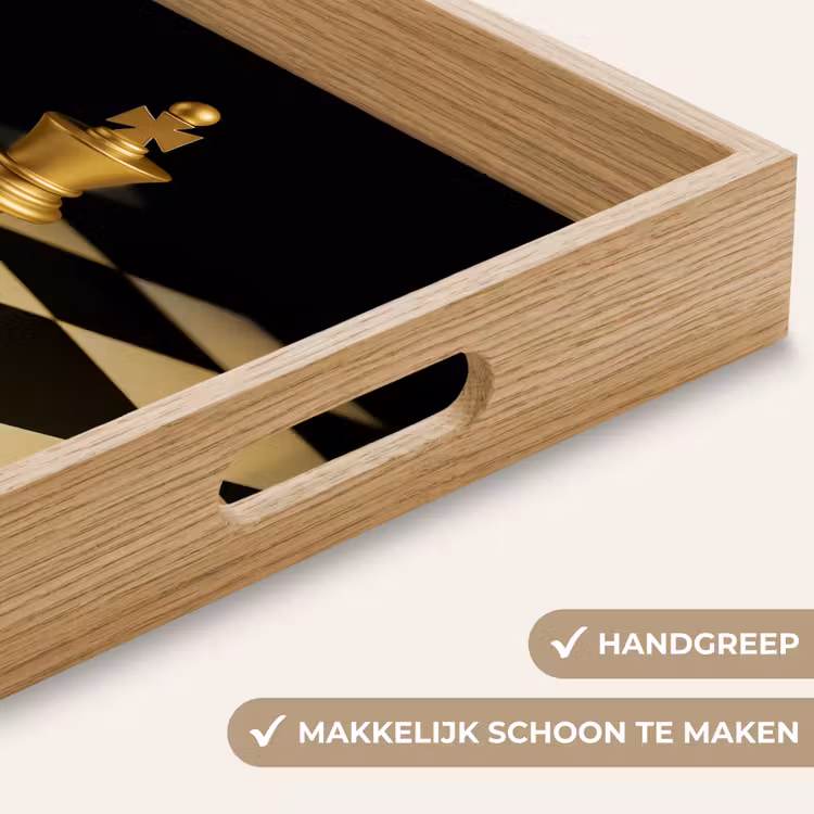 Schaakstuk - Koning - Schaakbord - Geblokt Dienblad Rechthoek middel -USP_HandgreepNL
