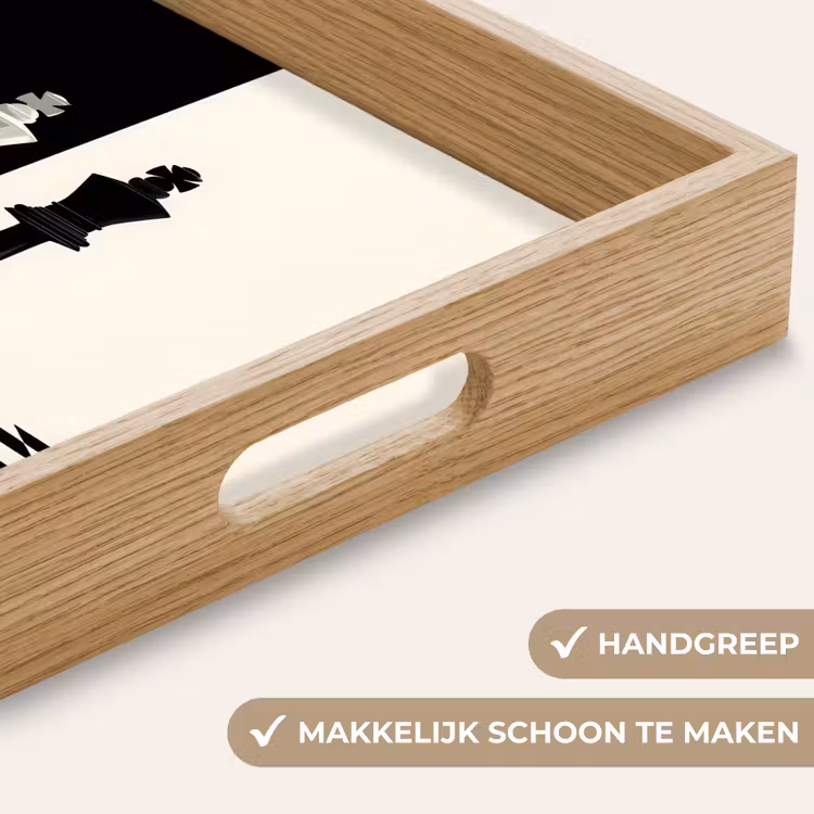 Schaakstukken - Koning - Geblokt - Zwart Dienblad Rechthoek middel -USP_HandgreepNL