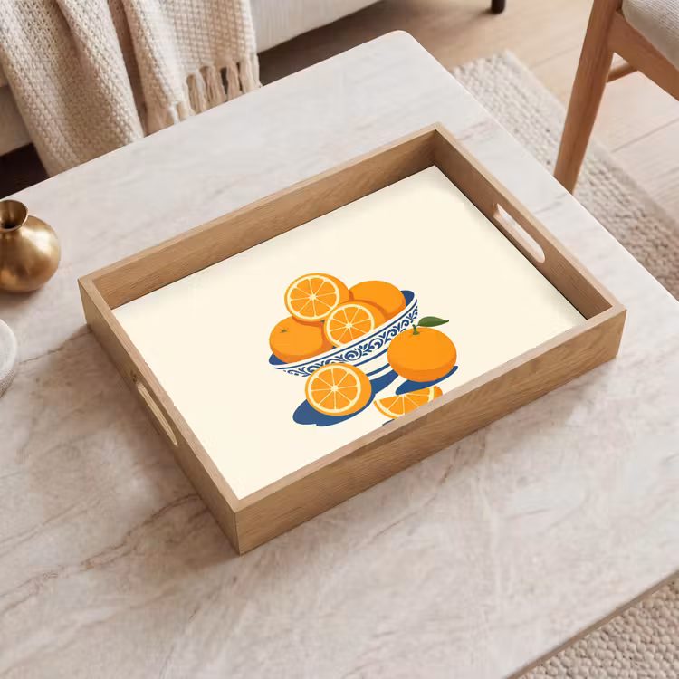 Schaal - Minimalistisch - Oranje - Sinaasappels Dienblad Rechthoek middel -sfeer1