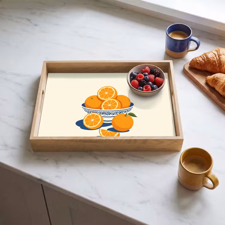 Schaal - Minimalistisch - Oranje - Sinaasappels Dienblad Rechthoek middel -sfeer2