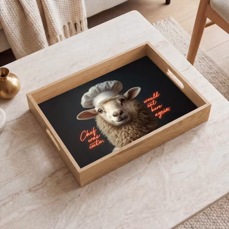 Schaap - Kokskleding - Neon - Quote Dienblad Rechthoek middel -sfeer1