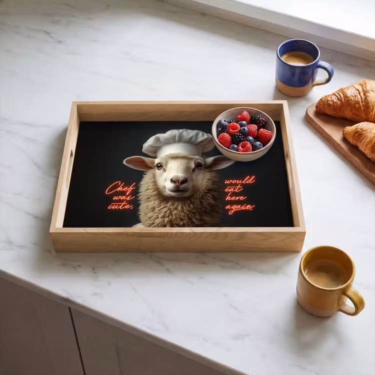 Schaap - Kokskleding - Neon - Quote Dienblad Rechthoek middel -sfeer2