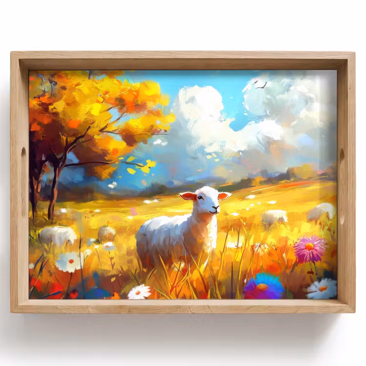 Schaap - Weide - Bloemen Dienblad Rechthoek middel -z3d_shopping
