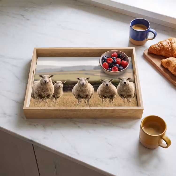 Schapen - Weidenlandschap - Heuvels Dienblad Rechthoek middel -sfeer2