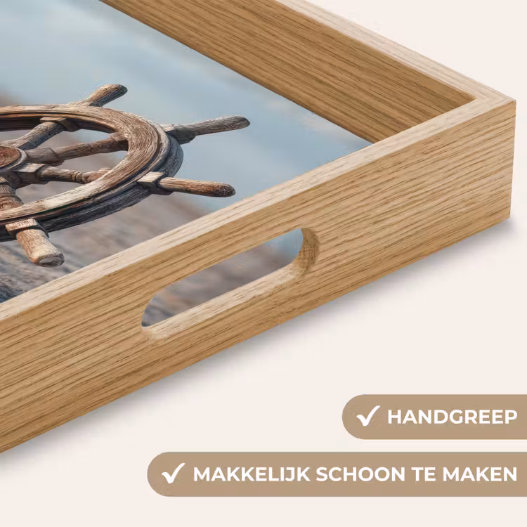 Scheepsstuur - Hout - Bruin - Zand Dienblad Rechthoek middel -USP_HandgreepNL