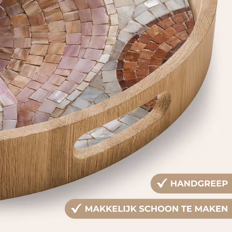 Schelp - Mozaïek - Zee - Beige - Modern Dienblad Rond middel -USP_HandgreepNL