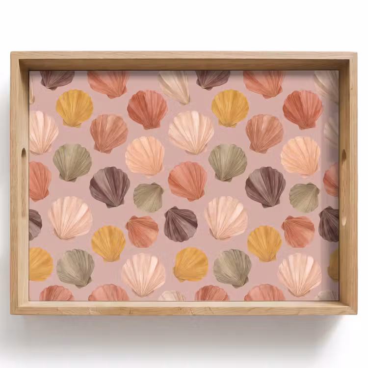 Schelp - Patroon - Zee - Aquarel - Aardetinten Dienblad Rechthoek middel -z3d_shopping