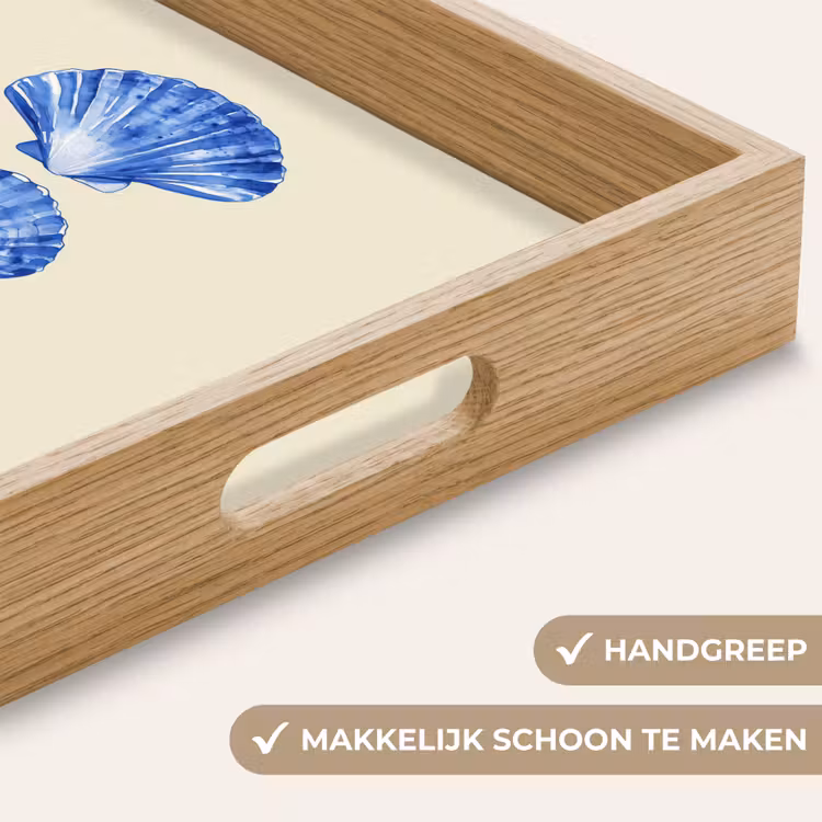 Schelpen - Blauw - Beige Dienblad Rechthoek middel -USP_HandgreepNL
