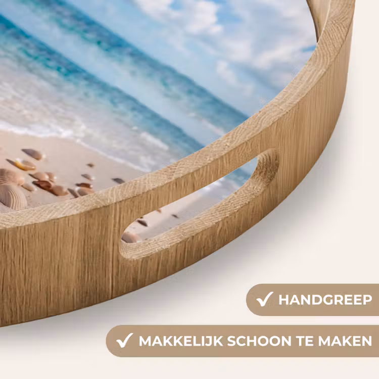 Schelpen - Strand - Natuur - Beige Dienblad Rond middel -USP_HandgreepNL