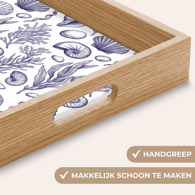 Schelpen - Zeewier - Oceaan - Illustratie - Blauw Dienblad Rechthoek middel -USP_HandgreepNL