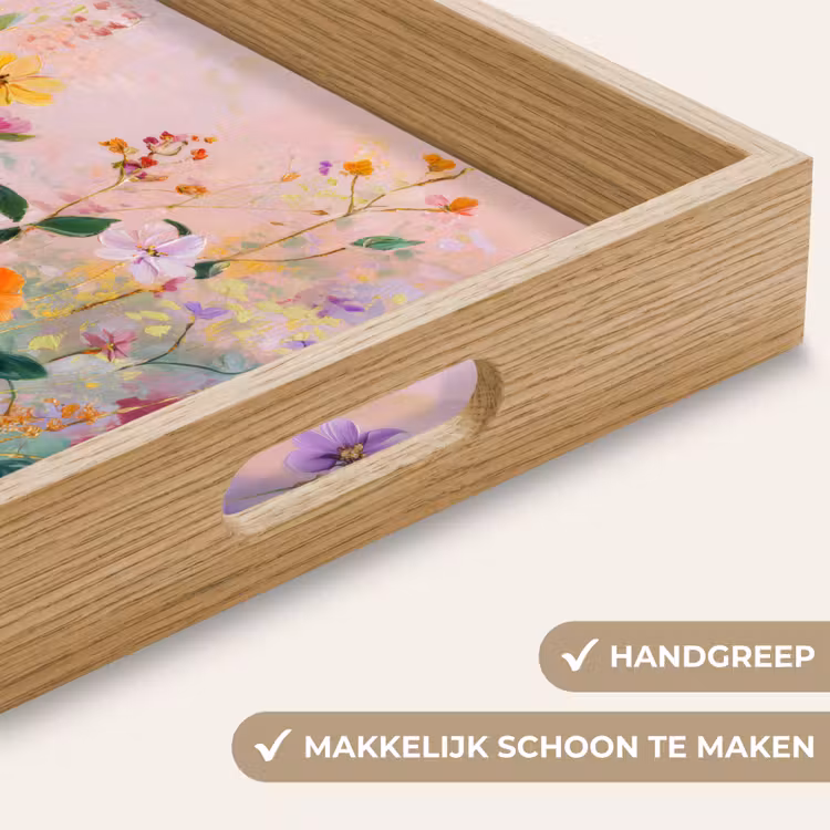 Schilderij - Bloemen - Abstract - Kleurrijk Dienblad Rechthoek middel -USP_HandgreepNL