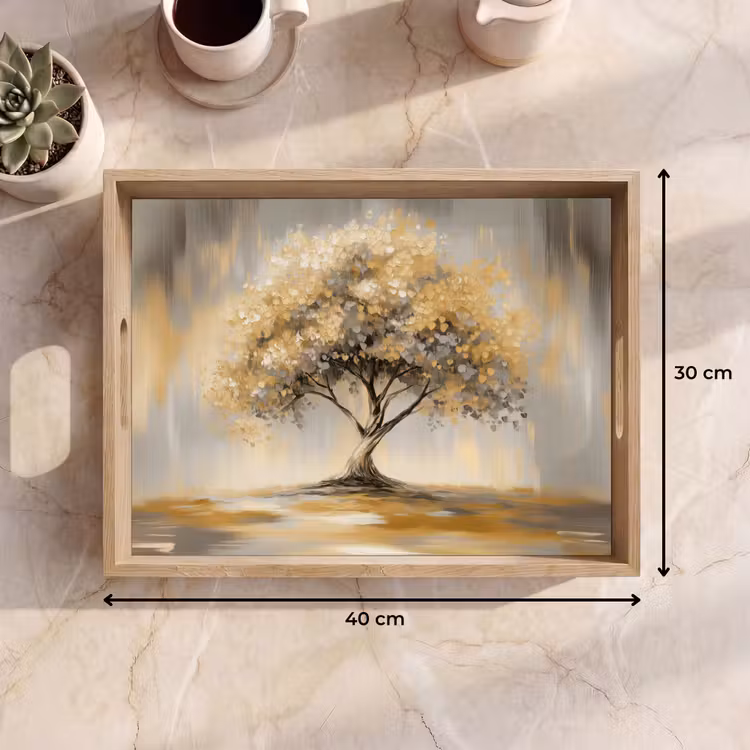 Schilderij - Boom - Abstract - Bladeren Dienblad Rechthoek middel -USP_Formaat