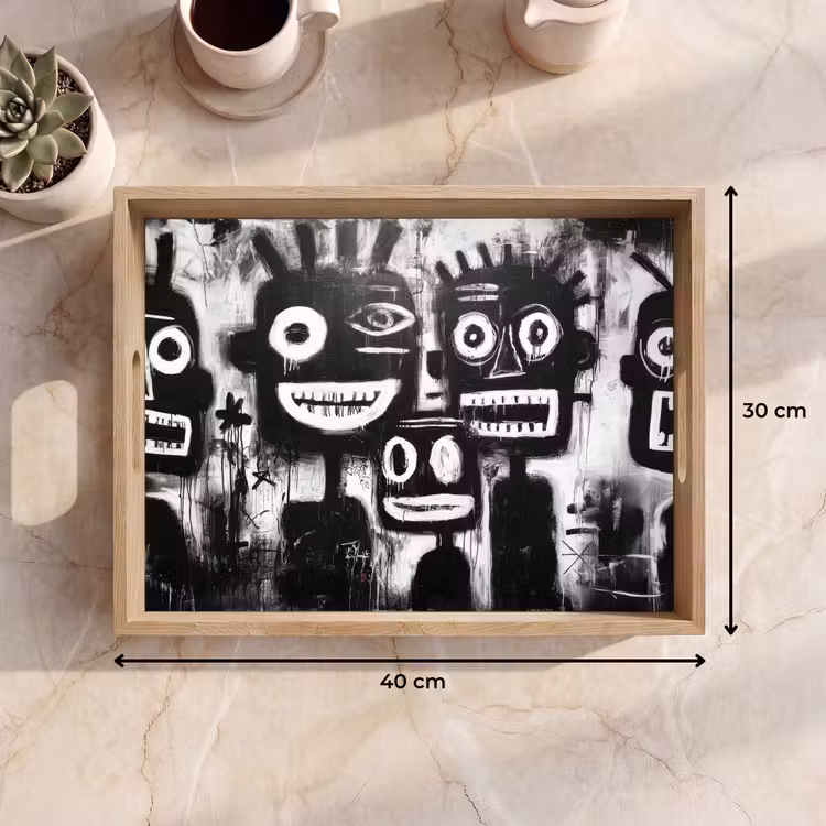 Schilderij - Figuren - Zwart - Abstract Dienblad Rechthoek middel -USP_Formaat