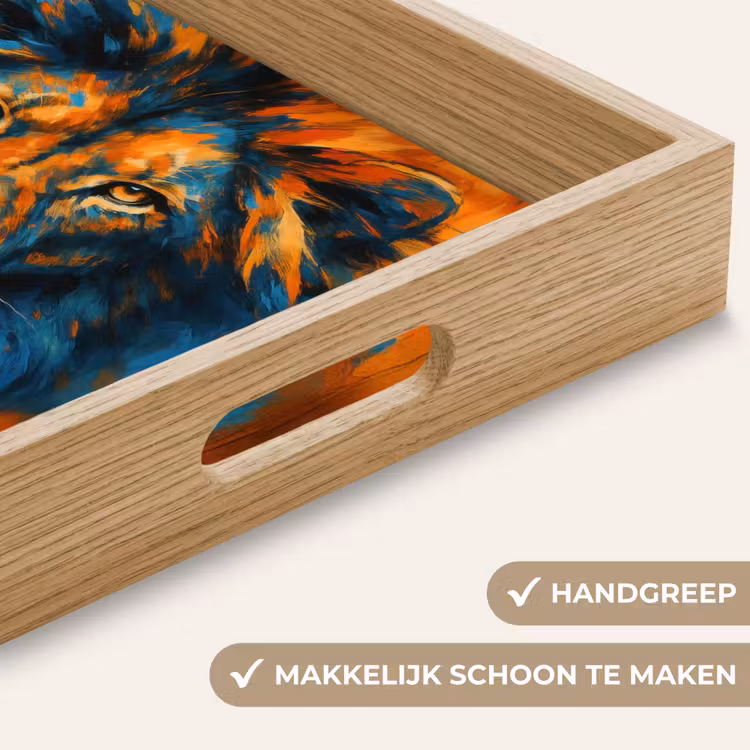 Schilderij - Leeuwenkop - Oranje Dienblad Rechthoek middel -USP_HandgreepNL
