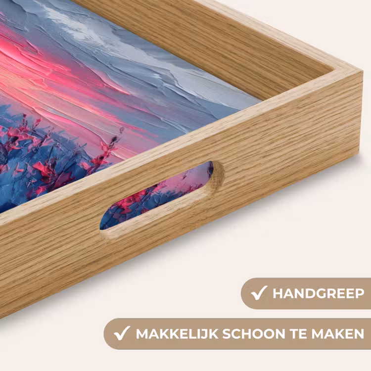 Schilderij - Zonsondergang - Bloemen - Rivier Dienblad Rechthoek middel -USP_HandgreepNL