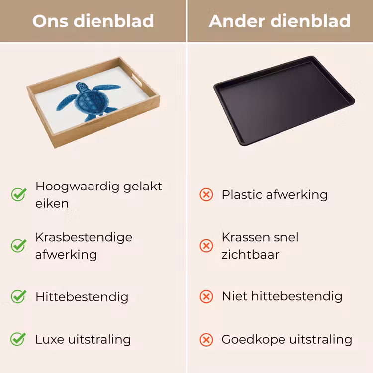 Schildpad - Blauw - Schild Dienblad Rechthoek middel -USP_VergelijkingNL