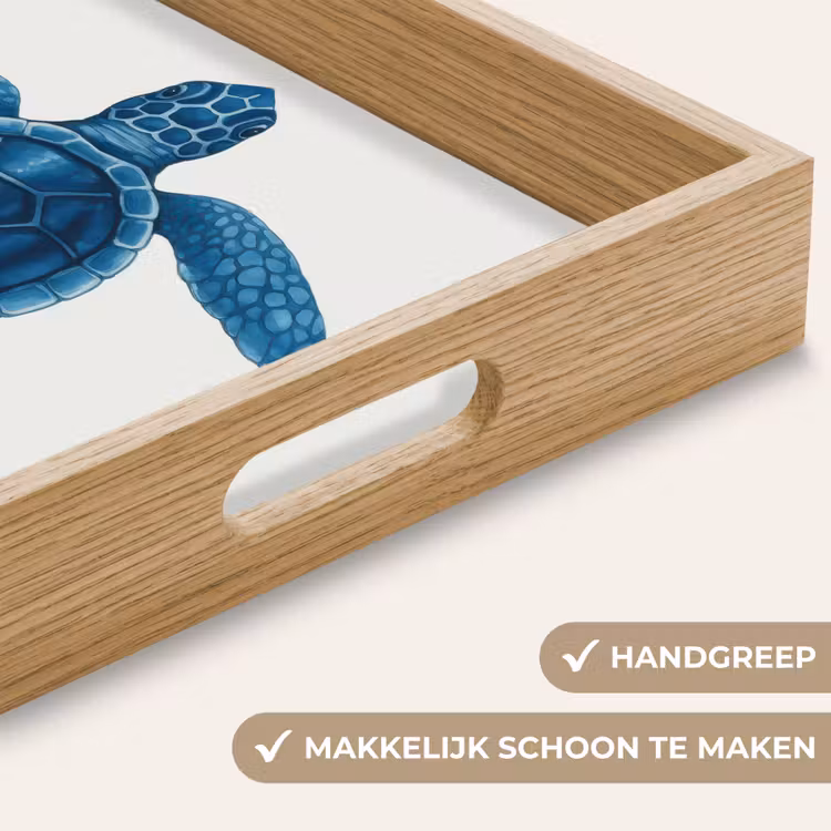 Schildpad - Blauw - Schild Dienblad Rechthoek middel -USP_HandgreepNL