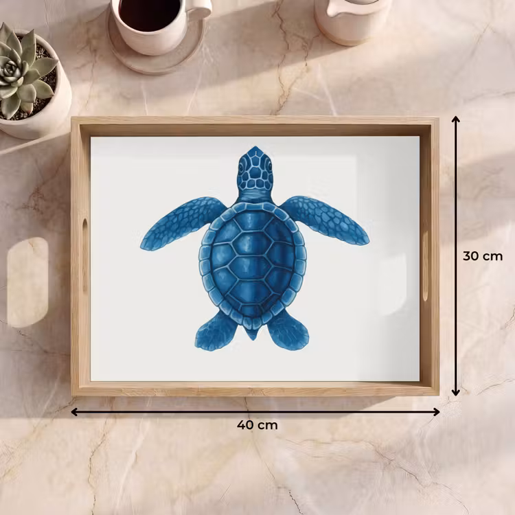 Schildpad - Blauw - Schild Dienblad Rechthoek middel -USP_Formaat