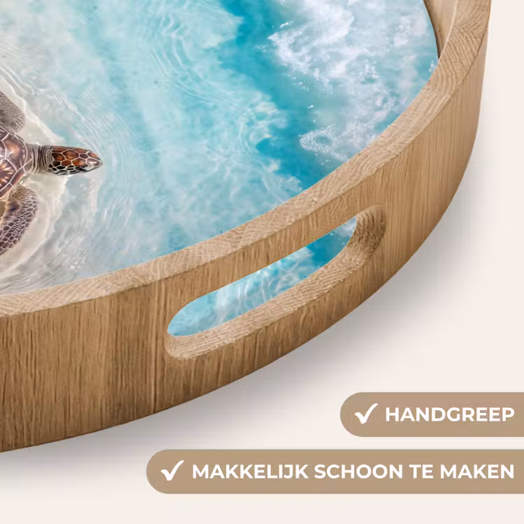 Schildpad - Helder water - Strand - Dieren - Natuur Dienblad Rond middel -USP_HandgreepNL