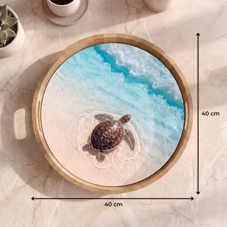 Schildpad - Helder water - Strand - Dieren - Natuur Dienblad Rond middel -USP_Formaat