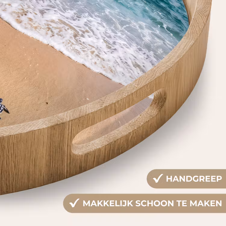 Schildpad - Jong - Strand - Oceaan - Blauw Dienblad Rond middel -USP_HandgreepNL