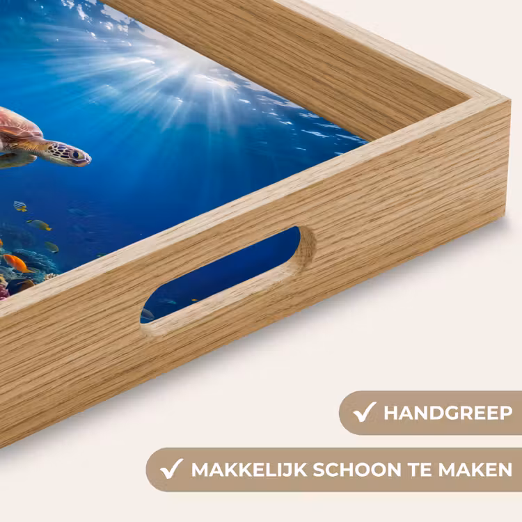 Schildpad - Koraalrif - Oceaan - Dieren - Blauw Dienblad Rechthoek middel -USP_HandgreepNL