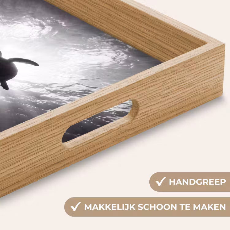 Schildpad - Onderwater - Lichtstralen - Oceaan - Zwart-wit Dienblad Rechthoek middel -USP_HandgreepNL