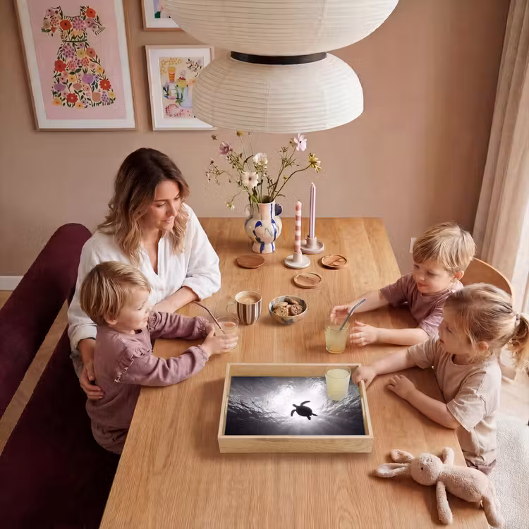 Schildpad - Onderwater - Lichtstralen - Oceaan - Zwart-wit Dienblad Rechthoek middel -sfeer4