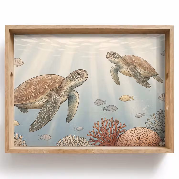 Schildpad - Onderwater - Natuur - Illustratie Dienblad Rechthoek middel -z3d_shopping