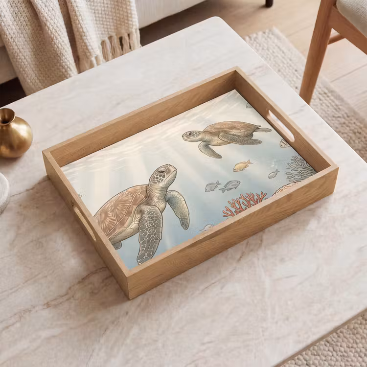 Schildpad - Onderwater - Natuur - Illustratie Dienblad Rechthoek middel -sfeer1