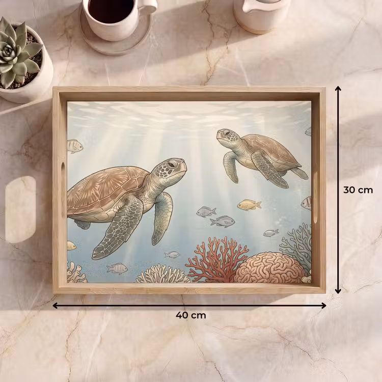 Schildpad - Onderwater - Natuur - Illustratie Dienblad Rechthoek middel -USP_Formaat