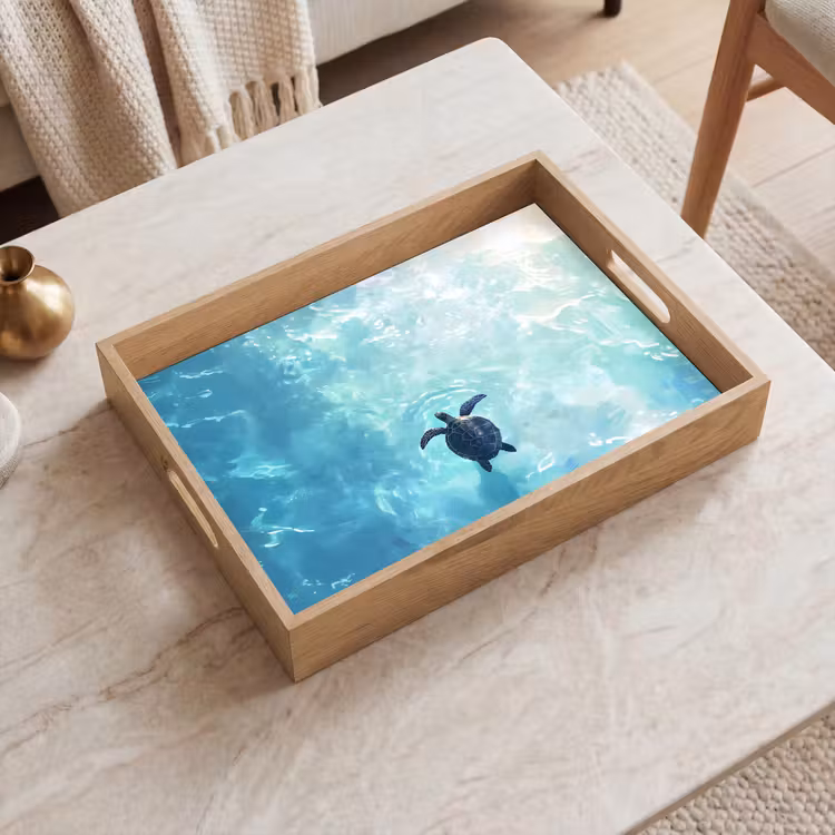 Schildpad - Zee - Blauw - Schittering Dienblad Rechthoek middel -sfeer1