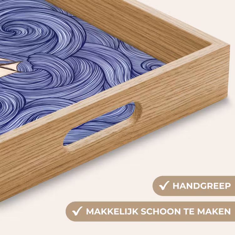Schip - Golven - Zee - Illustratie - Blauw Dienblad Rechthoek middel -USP_HandgreepNL