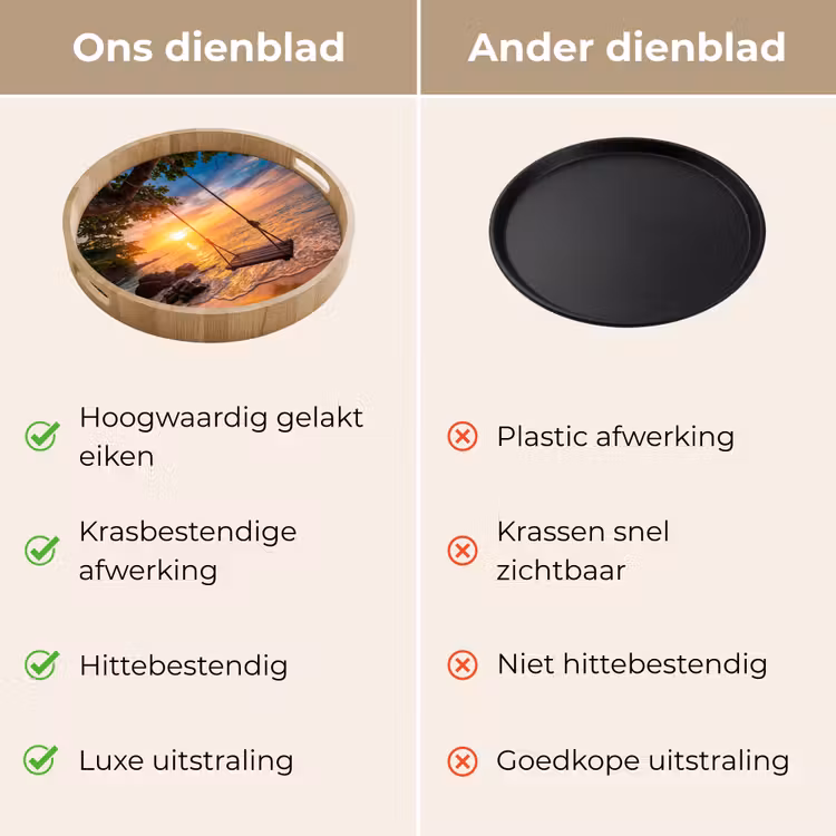 Schommel - Strand - Zonsondergang - Natuur - Oranje Dienblad Rond middel -USP_VergelijkingNL