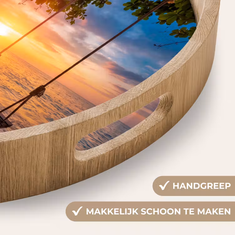 Schommel - Strand - Zonsondergang - Natuur - Oranje Dienblad Rond middel -USP_HandgreepNL