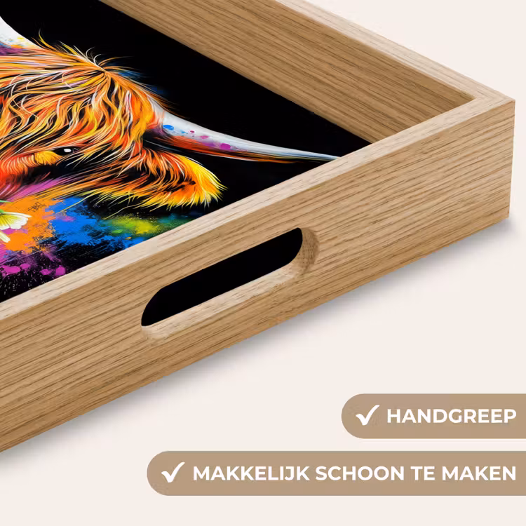 Schotse Hooglander - Graffiti - Kleurrijk - Bloem - Dieren Dienblad Rechthoek middel -USP_HandgreepNL