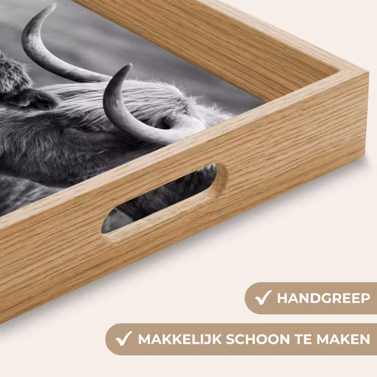 Schotse hooglander - Kalf - Zwart - Wit Dienblad Rechthoek middel -USP_HandgreepNL