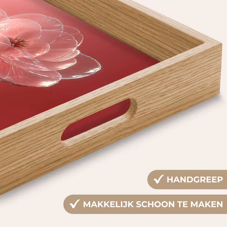 Sierlijk - Bloem - Roze - Glazen Dienblad Rechthoek middel -USP_HandgreepNL