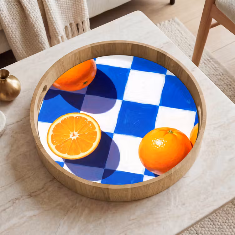 Dienblad - Sinaasappel - Geruit - Eten - Sinaasappel - Geruit - Eten Dienblad Rond middel