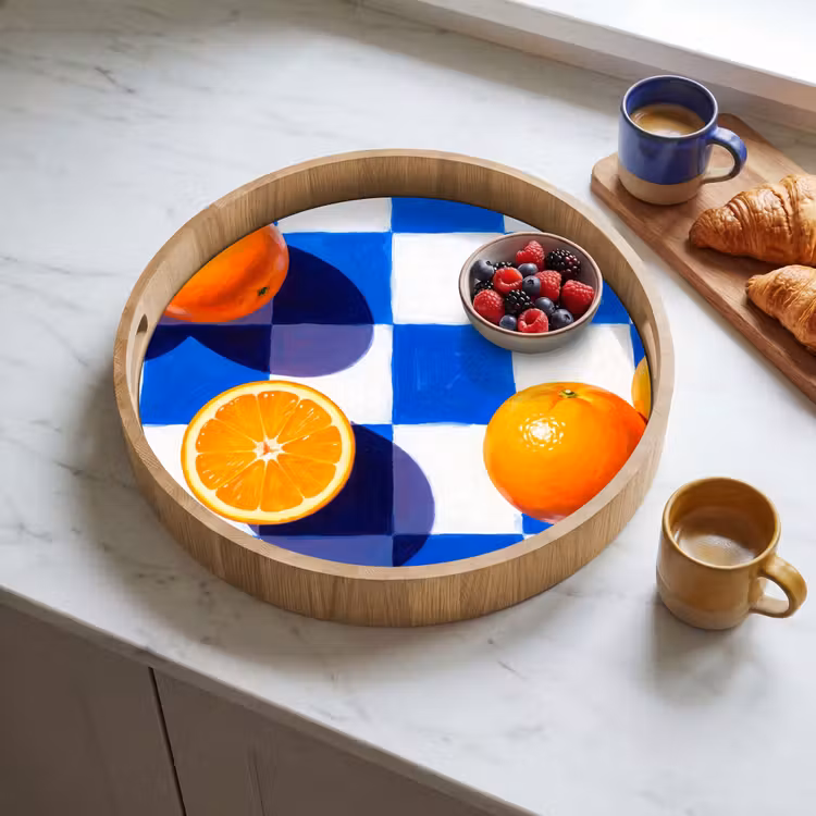 Dienblad - Sinaasappel - Geruit - Eten - Sinaasappel - Geruit - Eten Dienblad Rond middel