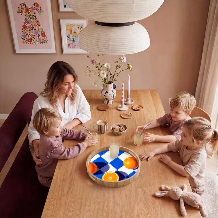 Dienblad - Sinaasappel - Geruit - Eten - Sinaasappel - Geruit - Eten Dienblad Rond middel