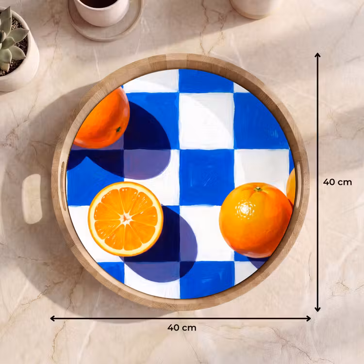 Dienblad - Sinaasappel - Geruit - Eten - Sinaasappel - Geruit - Eten Dienblad Rond middel