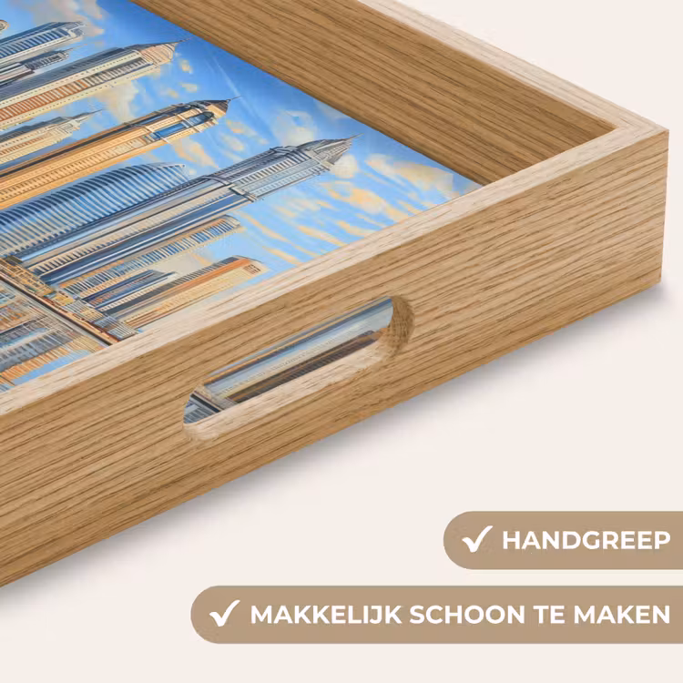 Skyline - Wolkenkrabbers - Water - Blauw Dienblad Rechthoek middel -USP_HandgreepNL
