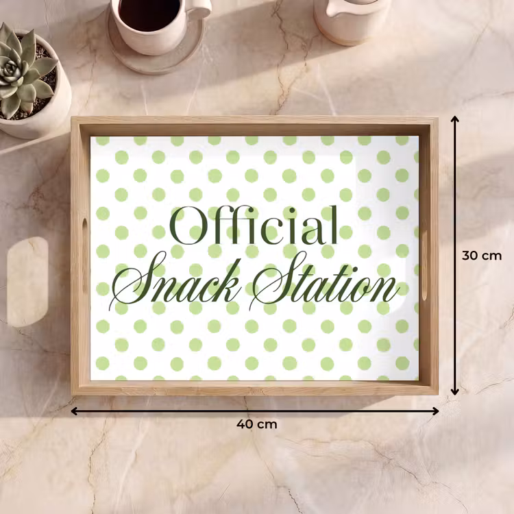 Snack Station - Groen - Stippen Dienblad Rechthoek middel -USP_Formaat