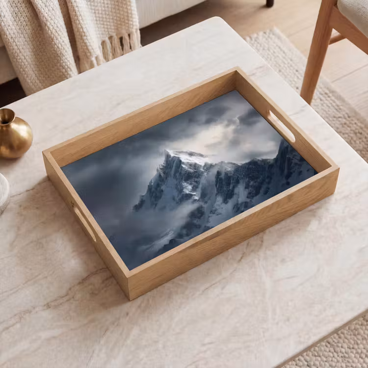 Sneeuw - Berg - Wolken Dienblad Rechthoek middel -sfeer1